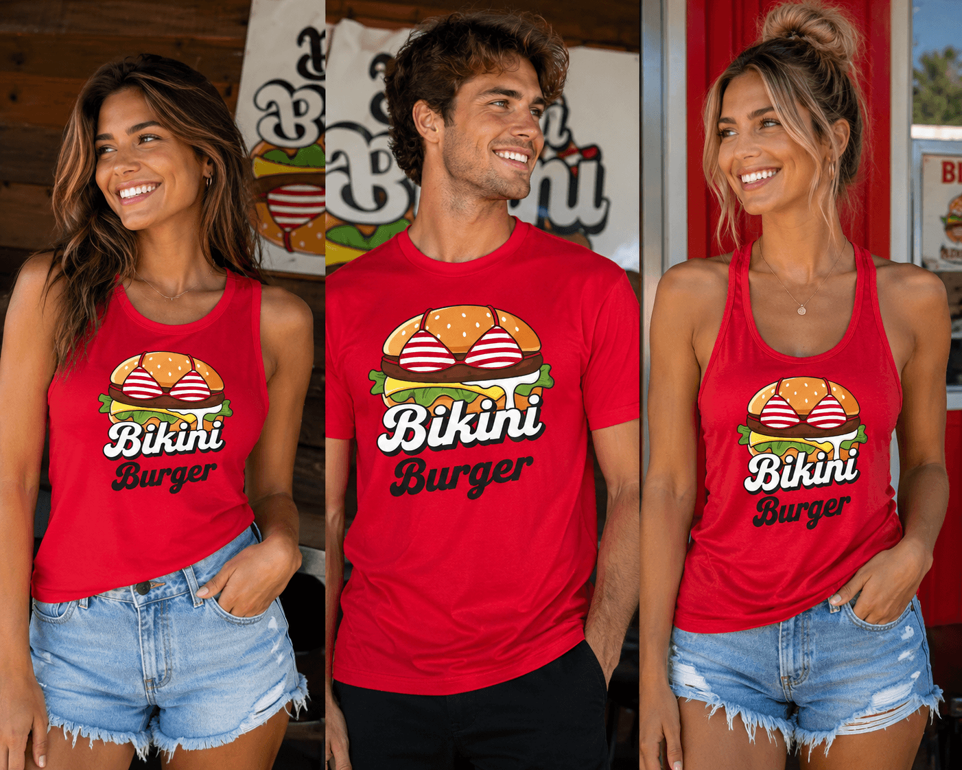 People wearing Bikini Burger custom merch
